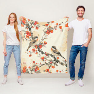 Orientaliska sångfåglar och blomning - Traditionel Fleecefilt