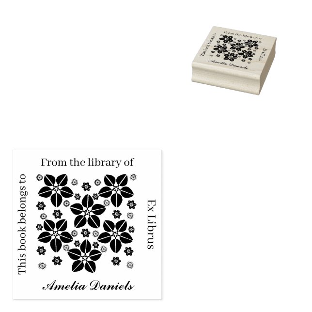 Orientaliskt blomster exlibris stämpel (Stämplad)
