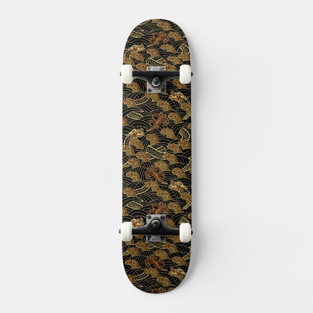 Orientaliskt havsdrakemönster old school skateboard bräda 21,6 cm (Framsida)
