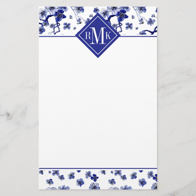 Orientaliskt Sakura grenmönster för Monogram | Brevpapper (Framsida)