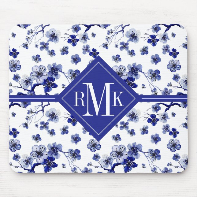 Orientaliskt Sakura grenmönster för Monogram | Musmatta (Framsidan)