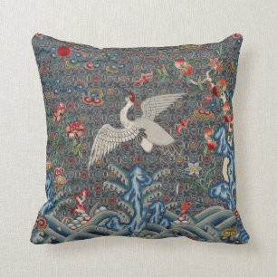 Orientalkinesiska Qing Dynasty Crane och Fladdermu Kudde