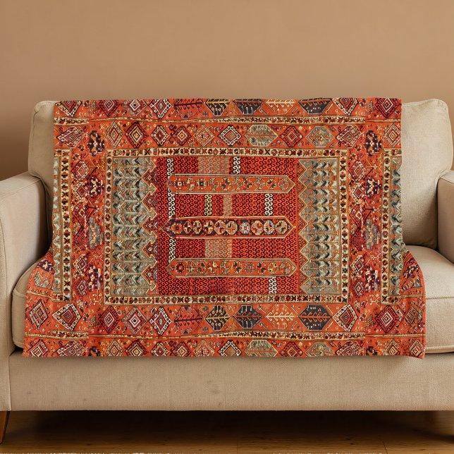 Orientalmatto design i orange fleecefilt (Skapare uppladdad)