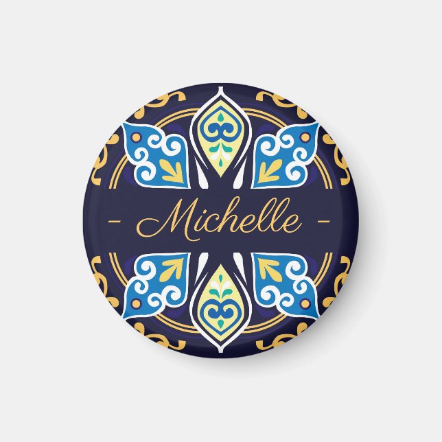 Orientalplattor, Azulejos, med namn runda Magnet (Framsidan)