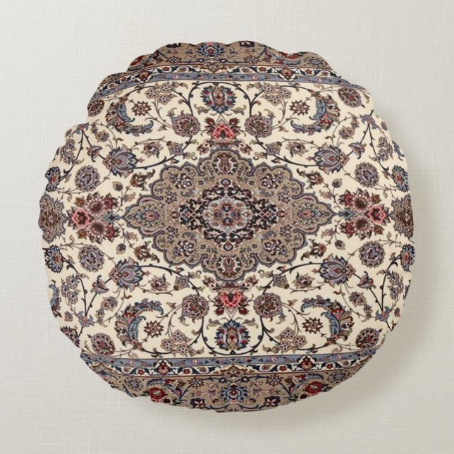 Orientalt Blommigt Persiskt Matta Mönster Rund Kudde (Framsidan)
