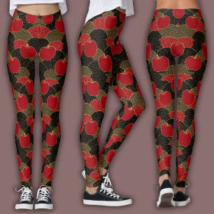 Orientalt mosaikmönster Rött äpple & Gyllene flä Leggings