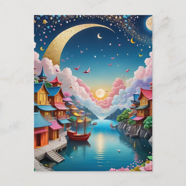 Origami är den traditionella japanska konsten att  vykort (Framsida)