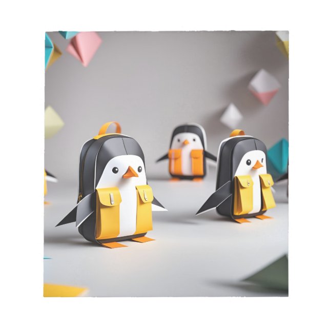 Origami Art - Adsible Baby Penguins in Backpack Anteckningsblock (Framsida)