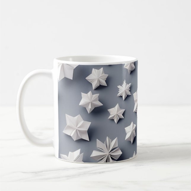 Origami Art - Fryst elegance:Dazzling Snöflingor Kaffemugg (Vänster)