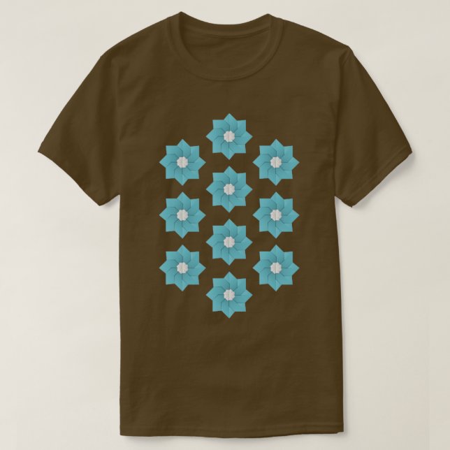 Origami blåa blommor t shirt (Design framsida)