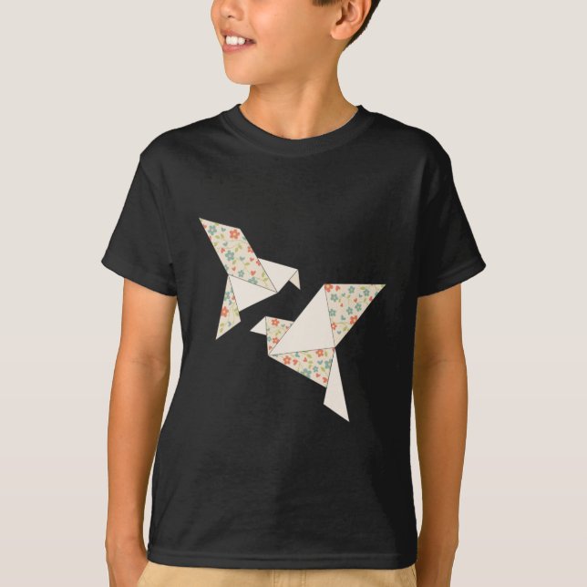Origami blomma fågel T-shirt (Framsida)