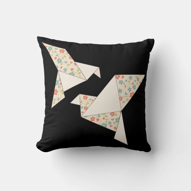 origami blommigt-fågel kudde (Framsida)