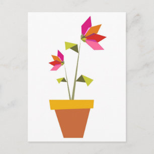 origami-blommor i en kruka vykort