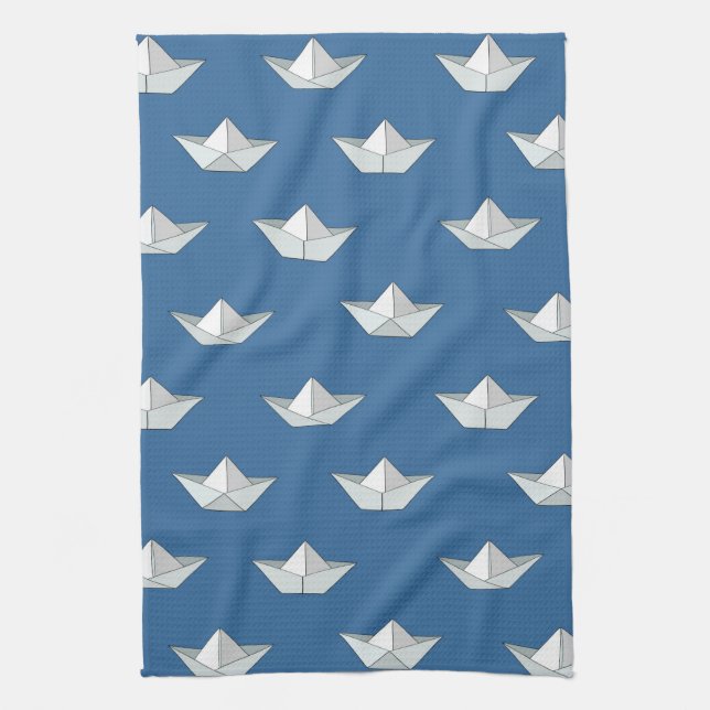 Origami Boats på Vatten Mönster Kökshandduk (Vertikal)