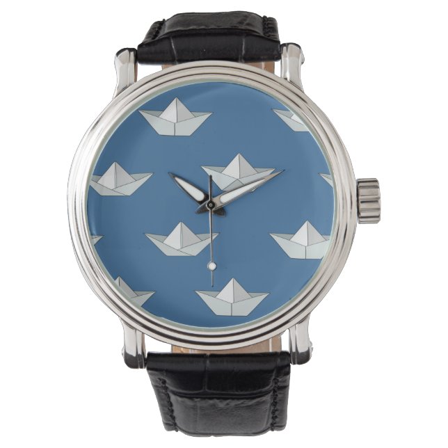 Origami Boats vid Vatten Mönster Armbandsur (Framsida)