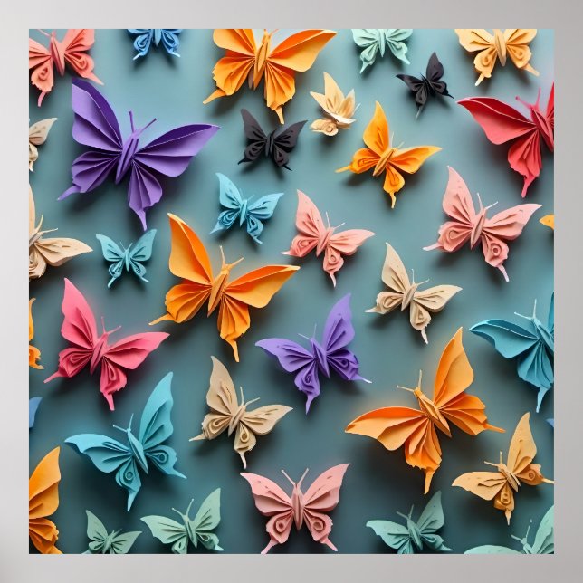 Origami Butterfly Mönster Poster (Framsidan)
