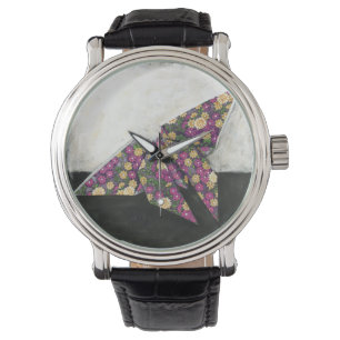 Origami Butterfly på Blommigt Papper Armbandsur