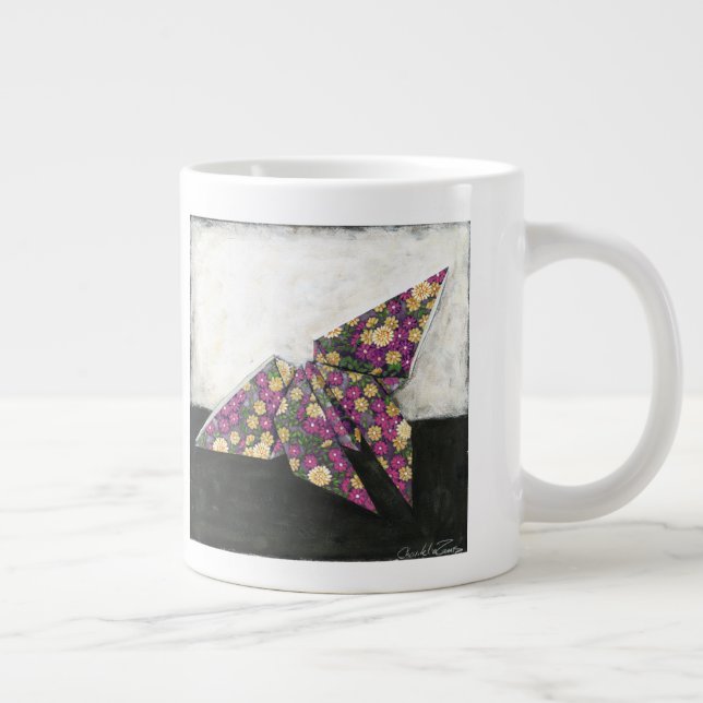Origami Butterfly på Blommigt Papper Jumbo Mugg (Höger)