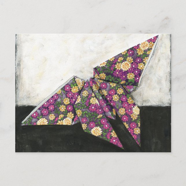 Origami Butterfly på Blommigt Papper Vykort (Framsida)