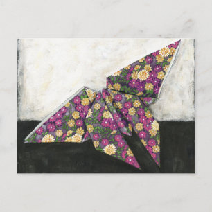 Origami Butterfly på Blommigt Papper Vykort