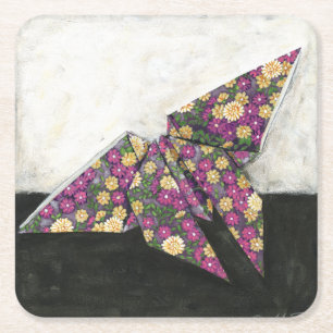 Origami Butterfly på Blommigt Papprare Underlägg Papper Kvadrat