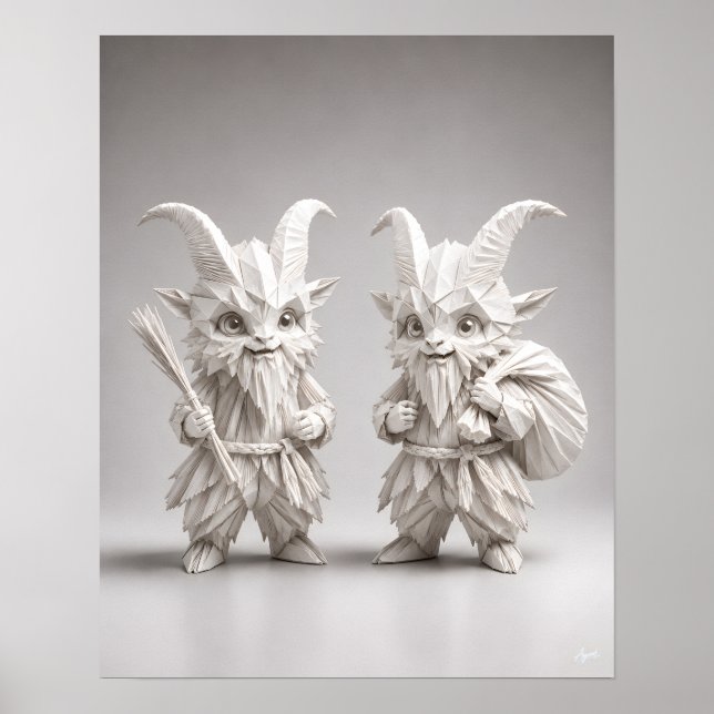 Origami Chibi Krampus Duo i Vitt Poster (Framsidan)