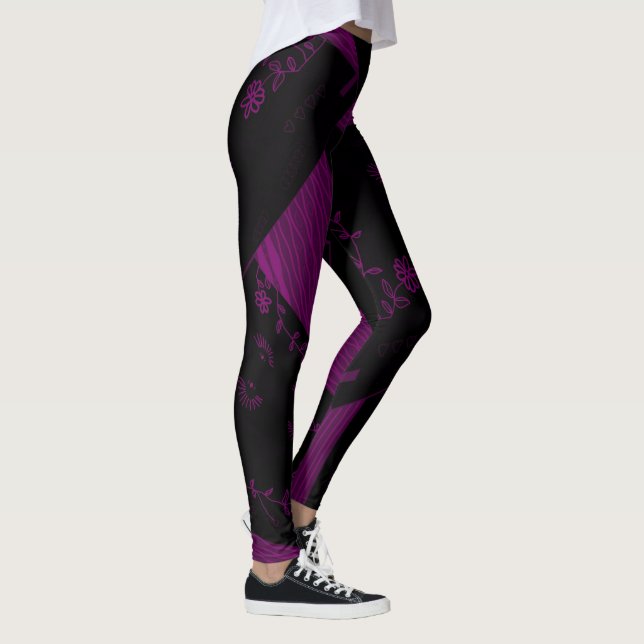 Origami Chintz (L) Black Dusty Fuchsia Leggings (Höger)