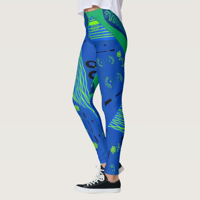 Origami Chintz (L) Blue Grönt Leggings (Vänster)