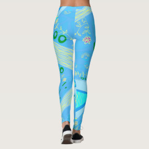 Origami Chintz (L) Blue Gult Grönt 2 Leggings