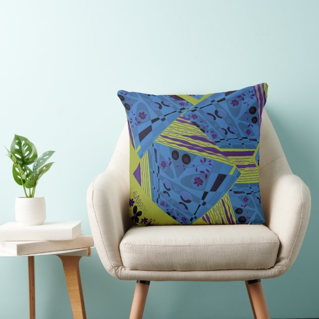 Origami Chintz (L) Blue Indigo Olive Black Kudde (Stol)