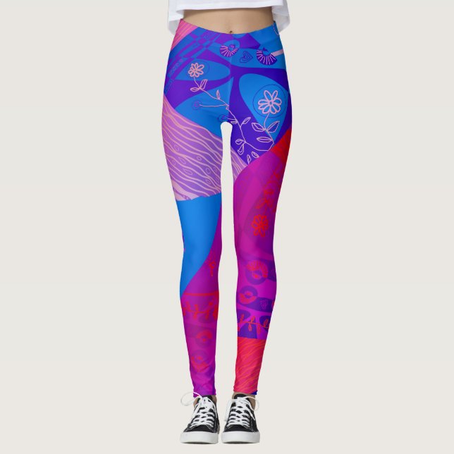 Origami Chintz (L) Blue Lila Red Grad Leggings (Framsida)