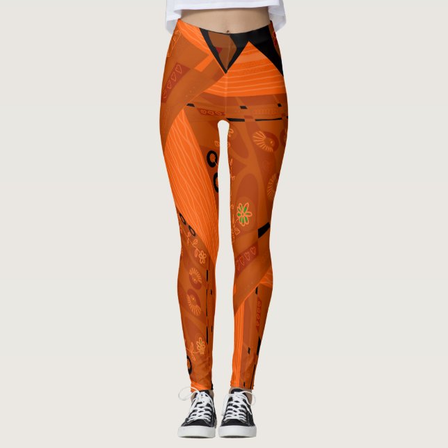 Origami Chintz (L) Brown Orange Black Leggings (Framsida)