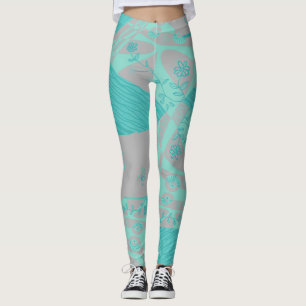 Origami Chintz (L) Dusty Blue Grått Leggings