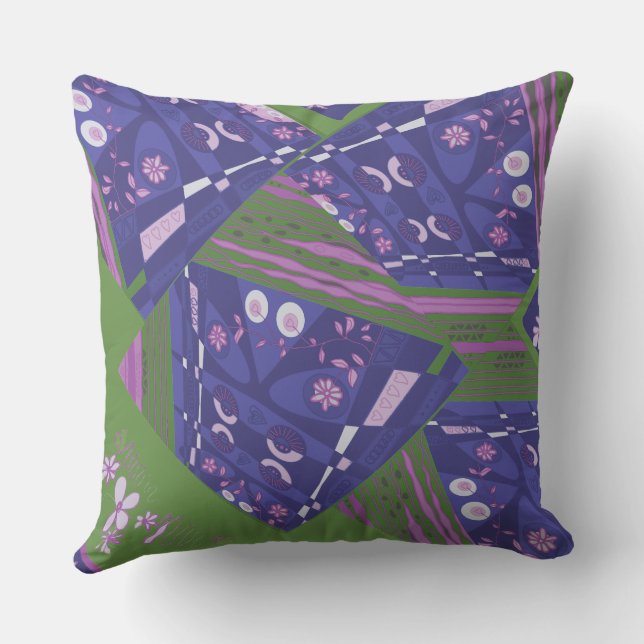 Origami Chintz (L) Dusty Rosa Lila Grönt Kudde (Baksida)