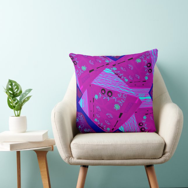 Origami Chintz (L) Fuchsia Turcos Blue Magenta Kudde (Stol)