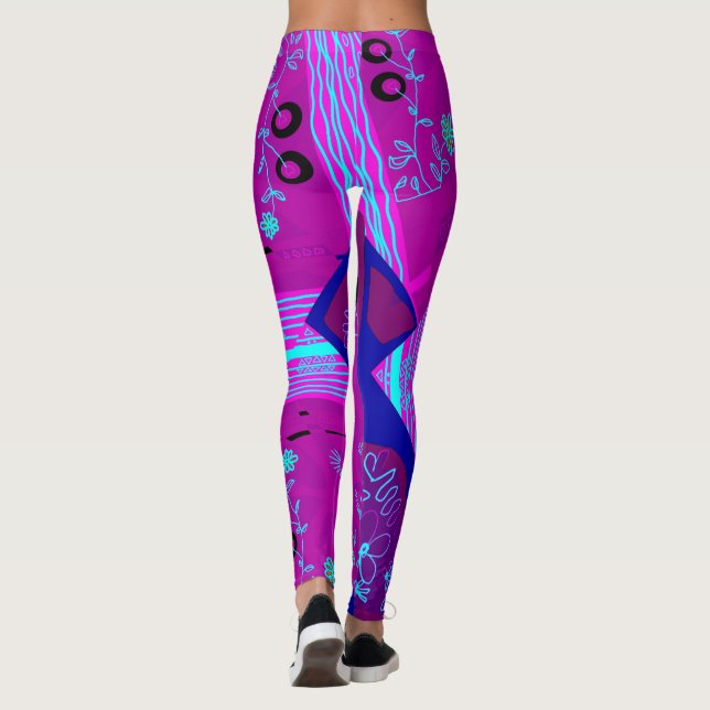 Origami Chintz (L) Fuchsia Turcos Blue Magenta Leggings (Baksida)