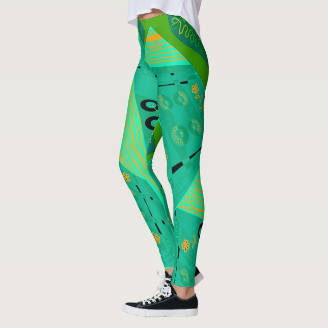 Origami Chintz (L) Jade Orange Grönt Leggings (Vänster)