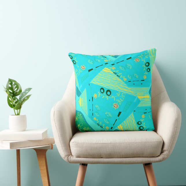 Origami Chintz (L) Turquise Gult Teal Kudde (Stol)