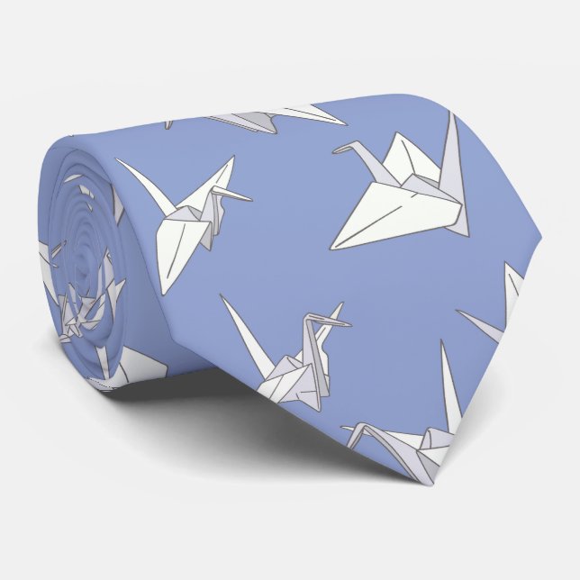 Origami Crane Bird Blue och White Japanska Slips (Rullad)