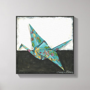 Origami Crane med Blommigt Canvastryck