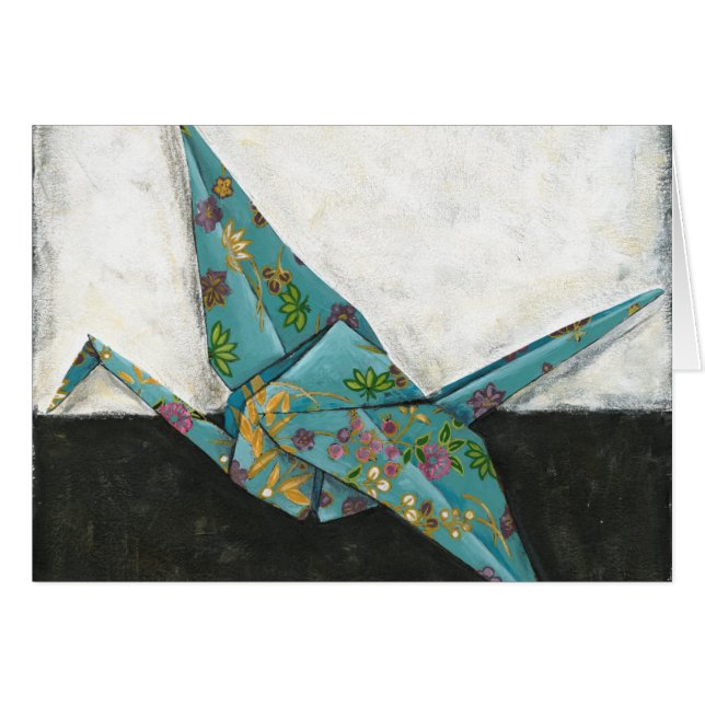 Origami Crane med Blommigt-design Hälsningskort (Framsidan Horizontal)