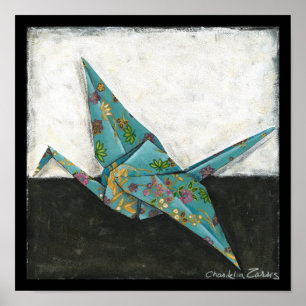 Origami Crane med Blommigt-design Poster
