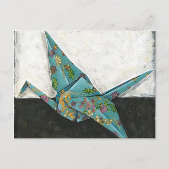 Origami Crane med Blommigt-design Vykort (Framsida)