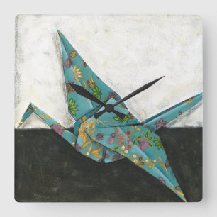Origami Crane med Blommigt Fyrkantig Klocka