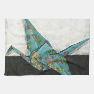 Origami Crane med Blommigt Kökshandduk