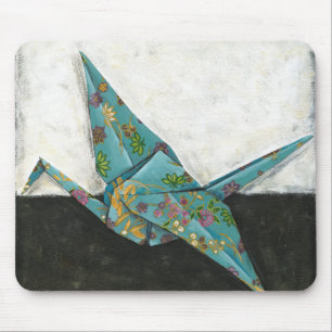 Origami Crane med Blommigt Musmatta