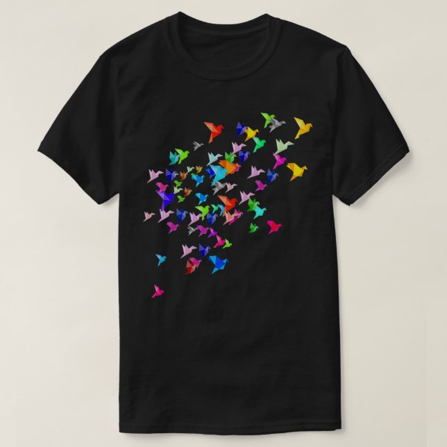 Origami Crane Orizuru Flock of Birds Japansk Art T Shirt (Design framsida)