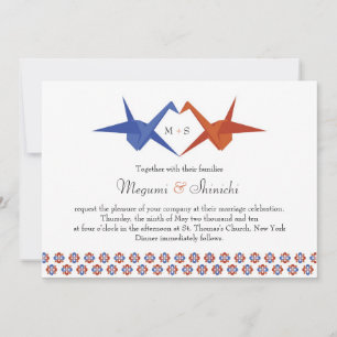 Origami Cranes Bröllop (Blue - Burnt Orange) Inbjudningar
