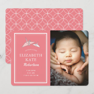 Origami Cranes Photo Rosa Birth Announcement Card Inbjudningar