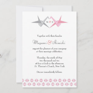Origami Cranes (Rosa & Silver) Bröllop Inbjudningar